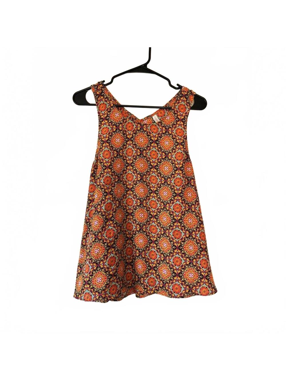 Xhilaration Sleeveless Fit & Flare Top Orange Medallion Print